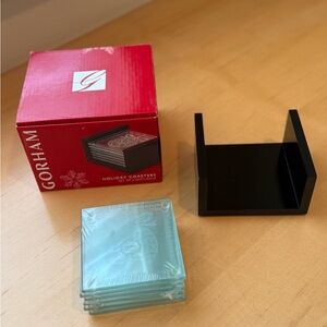 Gorham Holiday Glass Coasters with Red Box